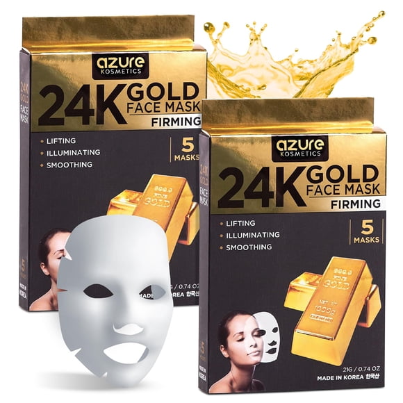 Mascarilla Facial Azure con Oro 24K Antienvejecimiento Hidratante y Tonificante x10