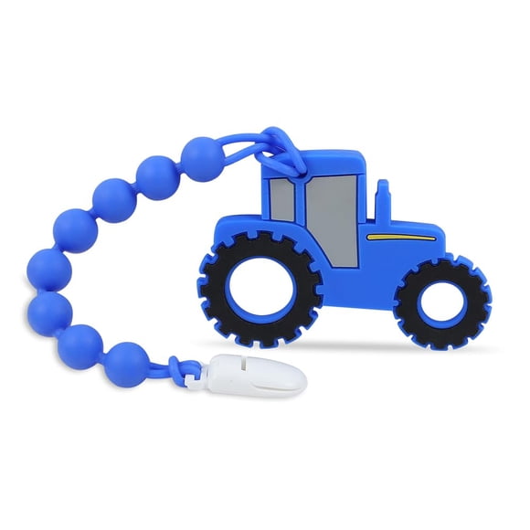 Set de juguetes mordederos de silicona grado alimenticio Cuebo, tractor azul