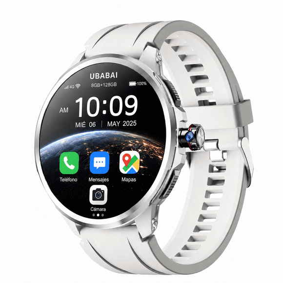 UBABAI reloj inteligente Android 10 4G LTE con SIM, Pantalla AMOLED 1.95" 720x720, Llamadas Independientes, GPS, Google Play y Cámara Giratoria Retráctil 9MP Smartwatch 8GB+128GB