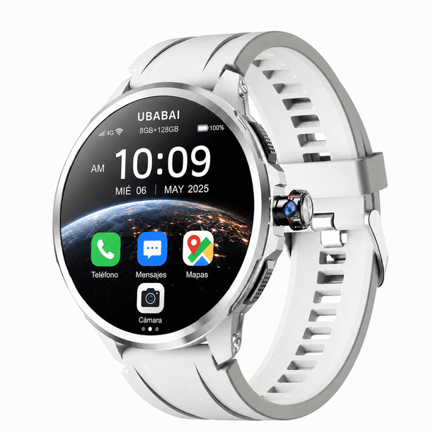 UBABAI reloj inteligente Android 10 4G LTE con SIM, Pantalla AMOLED 1.95" 720x720, Llamadas Independientes, GPS, Google Play y Cámara Giratoria Retráctil 9MP Smartwatch 8GB+128GB