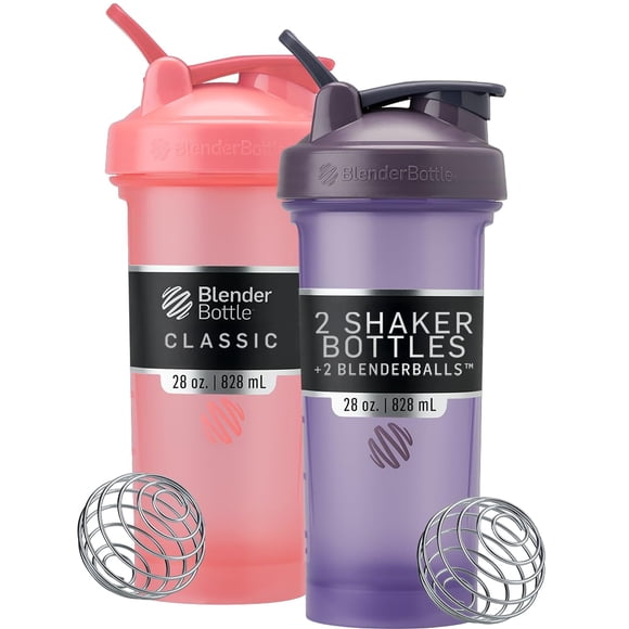 Botella shaker BlenderBottle Classic V2 de 800 ml (paquete de 2) rosa/morado