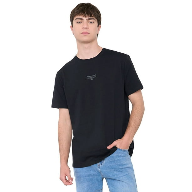 Polera Hombre Texto Corte Negro Corona