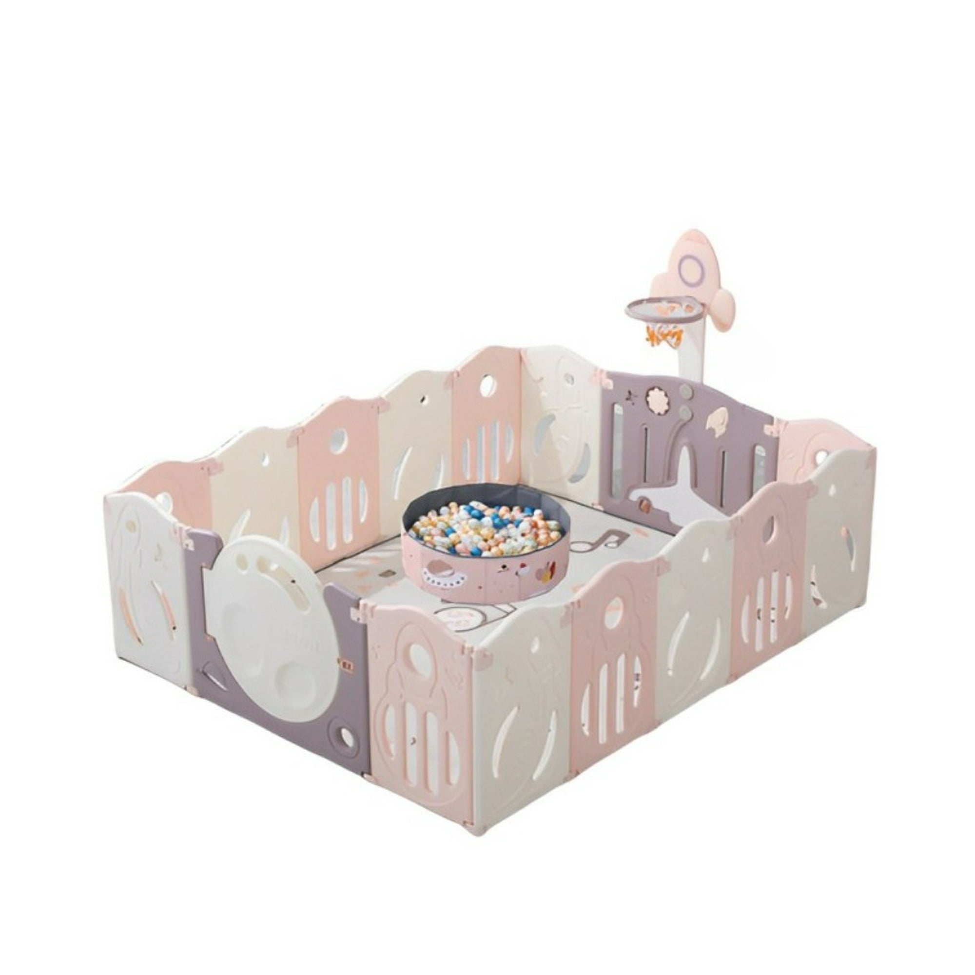 Golden Baby's - Corral 160x200 Moon Pink Y Alfombra Aro Y Piscina De Pelotas