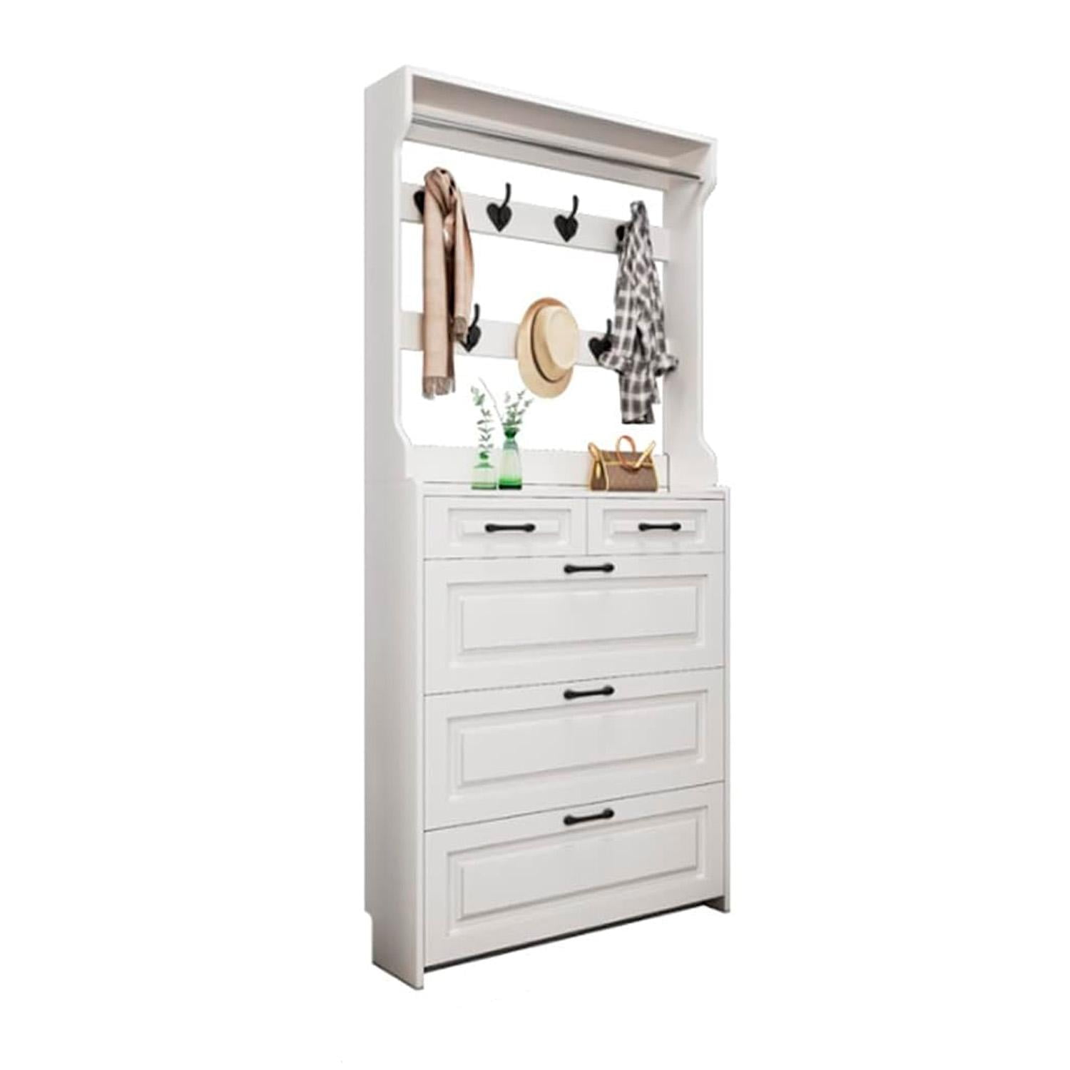 Global Latin Group - Armario Multifuncional Elegante: Perchero, Cajones Y Zapatera Blanco