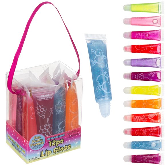 Set de Brillos Labiales EXPRESSIONS 12 piezas, sabores frutales y glitter
