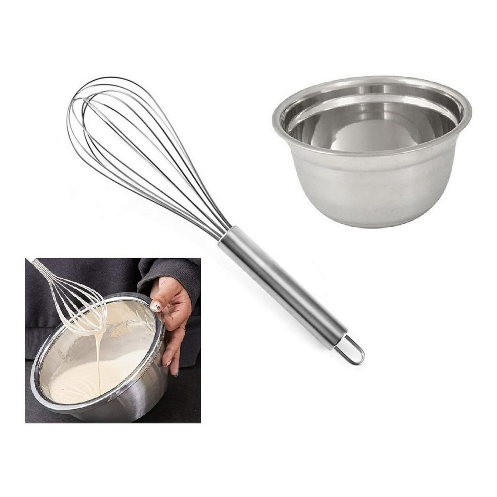 Genérico - Pack X2 Batidor Manual 30cm + Bowl Acero Inoxidable 18cm