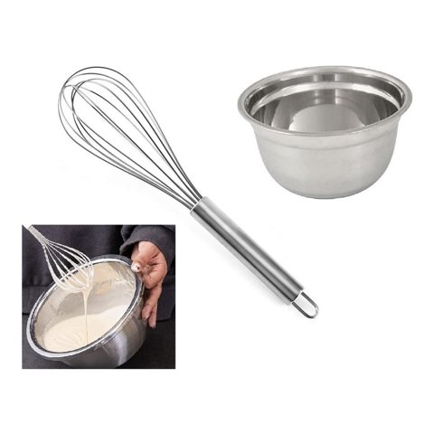 Genérico - Pack X2 Batidor Manual 30Cm + Bowl Acero Inoxidable 18Cm