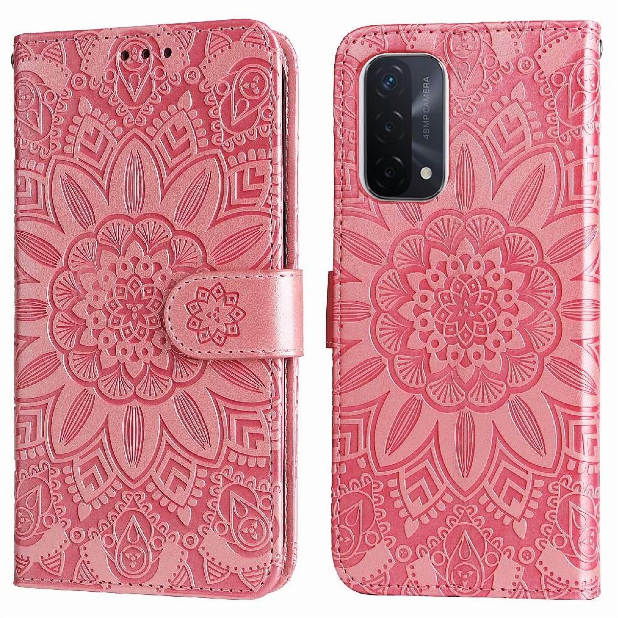 Funda Tipo Cartera Foxdock Para Oneplus Nord N200 , Diseño Girasol En Relieve, Cuero Pu, Cierre Magnético, Soporte Y Tarjetero