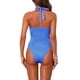 thumbnail image 3 of INSPIRE CHIC Traje de baño de una pieza para mujer con hebilla de metal, monokini con recortes, cuello halter, acanalado, escote en V profundo, push up, control de abdomen, azul real, talla pequeña, 3 of 5