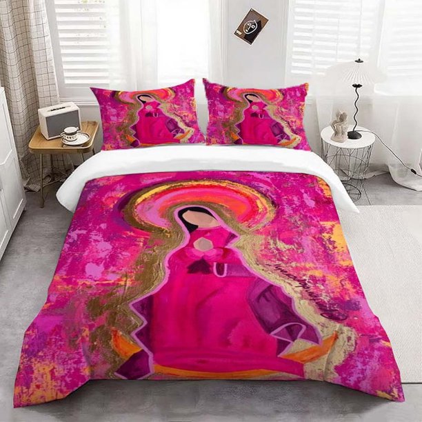 3pcs Pink Holy Light Prayer Pattern Set Soft and Comfortable Bedding Set