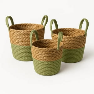 Estilodomus - Set 3 Maceteros Cestos De Mimbre Tejido Bicolor