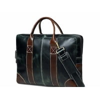 Cartera Maletín Sharo Cuero Bicolor Verde Y Marrón Para Laptop