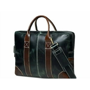 Cartera Maletín Sharo Cuero Bicolor Verde Y Marrón Para Laptop