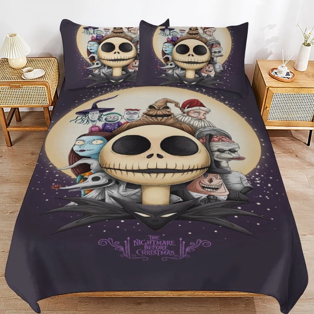 Nightmare Before Christmas Bedding Set Duvet Cover Comfortable and Lightweight Cartoon Bedding 3 Piece Bed Set