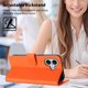 thumbnail image 3 of Funda de Cuero Tipo Billetera para Apple iPhone 16 de 6.1", con Tarjetero, Pulsera, Soporte a Prueba de Golpes con Relieve de Patrón Feliz, Funda para Teléfono, Naranja, For iPhone 16, 3 of 8