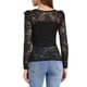 thumbnail image 3 of INSPIRE CHIC Blusas de Mujer con Mangas Largas Abullonadas Semi Transparentes de Encaje Floral M Negro Plata, 3 of 6