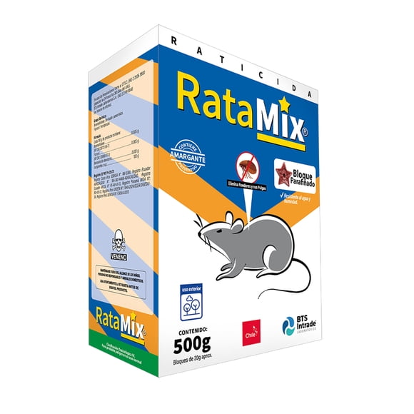Raticida en bloque 500g, 2 en 1. Elimina roedores y sus pulgas