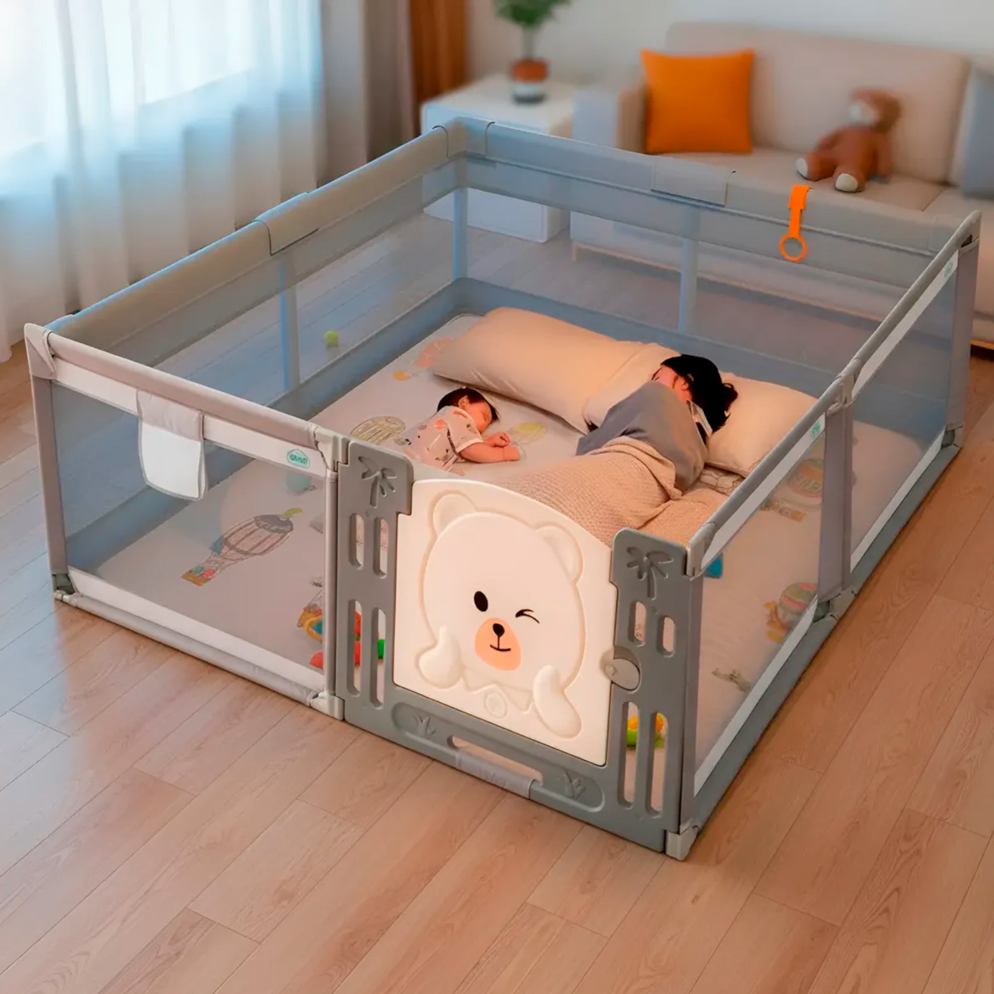 Corral Infantil Nubo Puerta Osito Malla + Pelotas 180x200cm