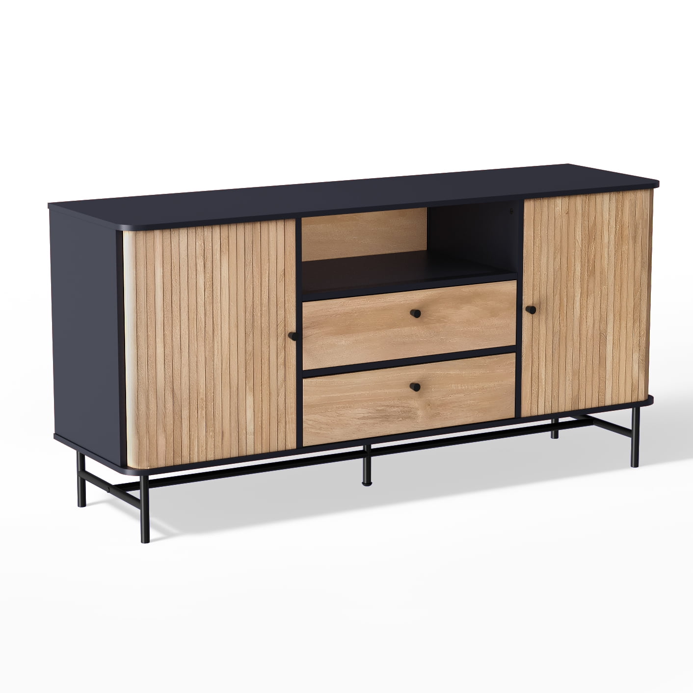 Relan - Aparador Buffet Top Living Ebony Con Puertas Corredizas
