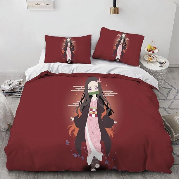 Dem-on- Kill-er Ne-Zuko An-ime Girl Duvet Cover- Set 100% -Microf-iber Bedding- Sets 3 Pieces- Ultra S-oft Skin-Friendly -Comforter -Cover Se-t