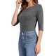 thumbnail image 4 of INSPIRE CHIC Camisetas de Mujer Mangas al Codo Cuello Barco Ajuste Ceñido Casual Camisetas Gris Oscuro XL, 4 of 6