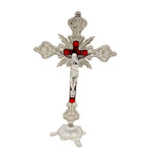 Magideal - Crucifijo De Pie Crucifijo De Jesús Crucifijo Con Soporte Mesa Cruz Para Oraciones Decoración Del Hogar , Plata