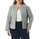 thumbnail image 1 of Agnes Orinda Chaqueta de Tweed sin Cuello para Mujer de Talla Grande para Escuela o Universidad, Blazer Abierto de Manga Larga con Botones Decorativos, Traje Casual de Negocios 4X Negro Blanco, 1 of 6