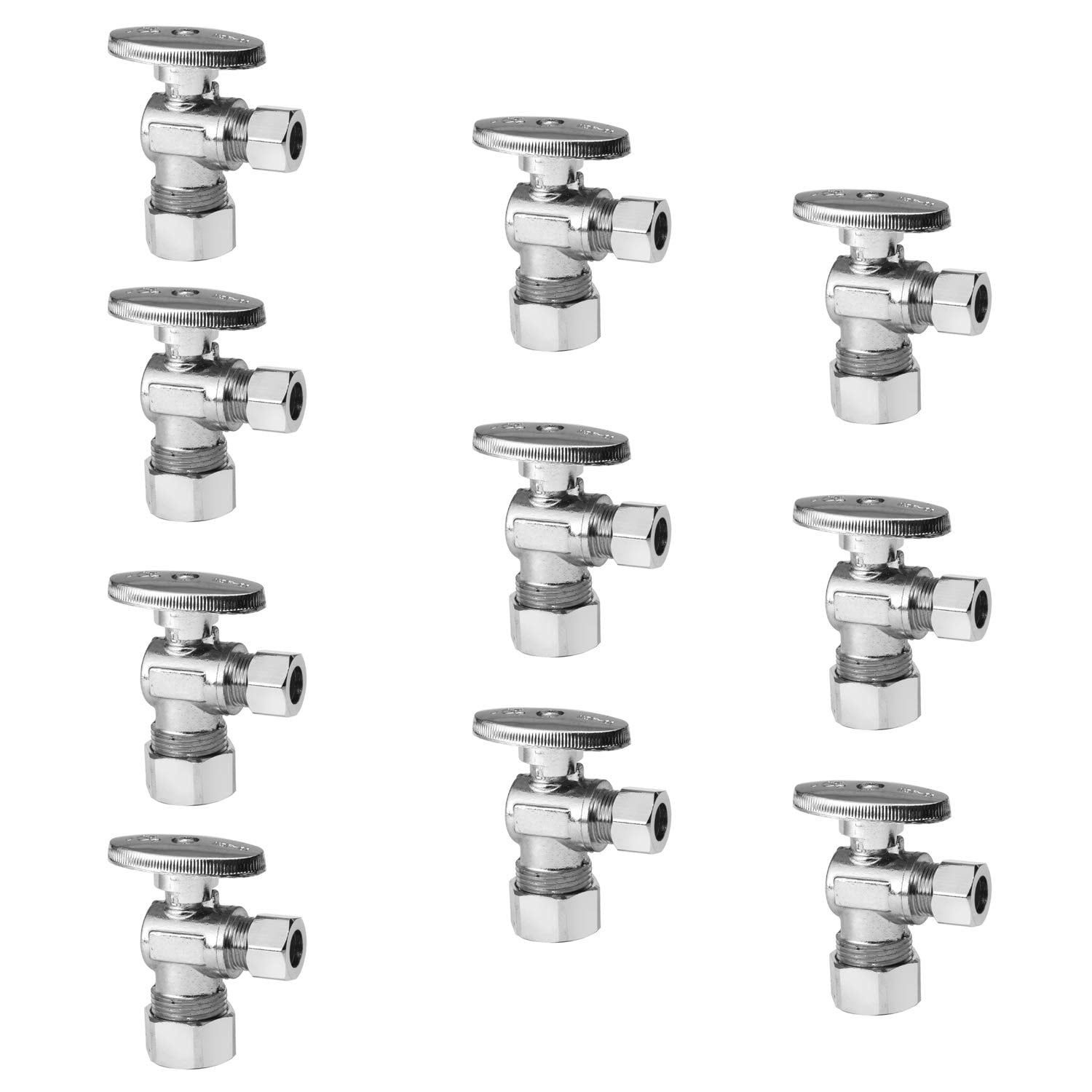 Válvula De Cierre Angular Efield, Paquete De 10 Unidades, 1/2 Pulgadas (5/8 Pulgadas De Diámetro Exterior) X 3/8 Pulgadas De Diámetro Exterior