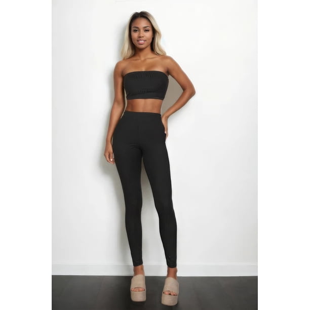 Conjunto De Top De Tubo Y Leggings Acanalados