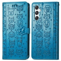 Funda Cartera Foxdock Para Samsung Galaxy M34 5G , Flip Pu Con Relieve De Gatos Y Perros, Tarjetero Y Soporte