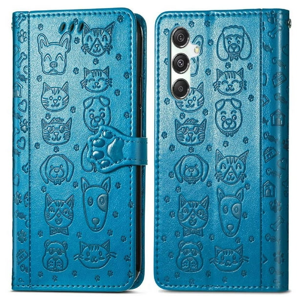 Funda Cartera FOXDOCK para Samsung Galaxy M34 5G , Flip PU con Relieve de Gatos y Perros, Tarjetero y Soporte