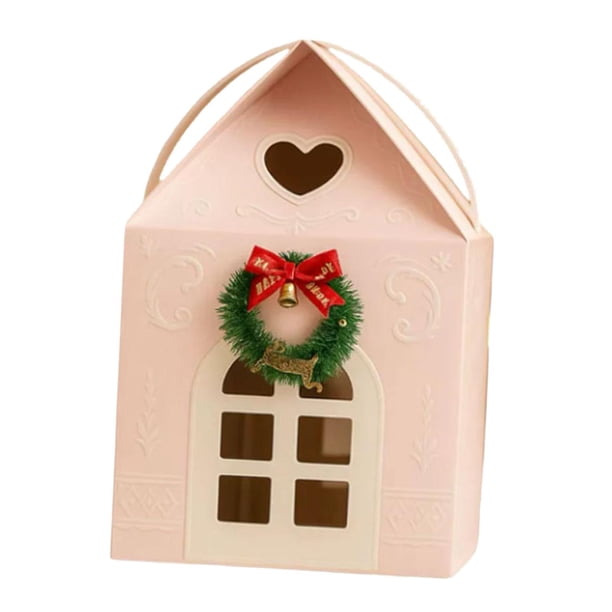 Caja de regalo navideña, caja para snacks, portátil, versátil, adorno, decoración navideña, contenedor de dulces, caja de dulces para envolver regalos Rosa