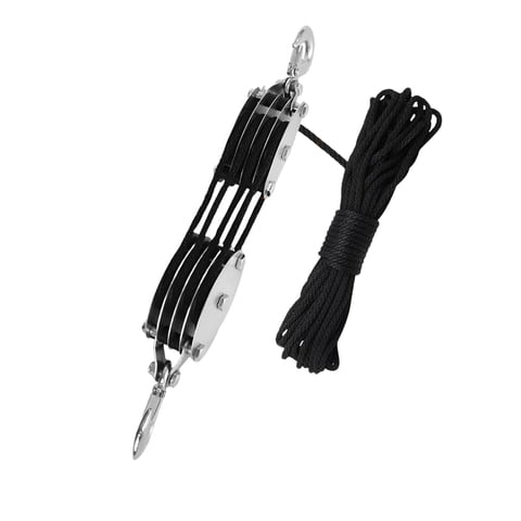 Ioensy - Polea De La Cuerda Hoist De Trabajo Pesado Compacto Compañía De Trabajo Azulador De Cuerda Azulando 20 M Cuerda De 4 Ruedas Ropio Negro