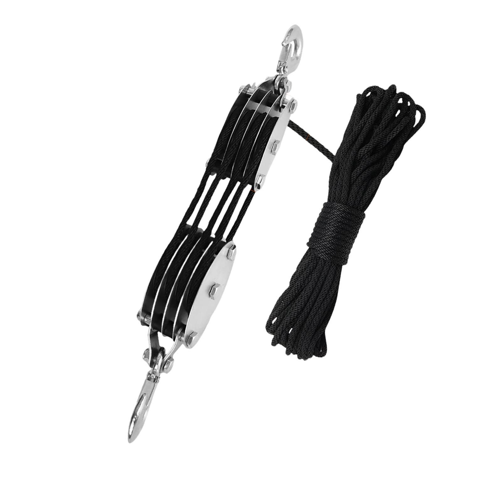 Ioensy - Polea De La Cuerda Hoist De Trabajo Pesado Compacto Compañía De Trabajo Azulador De Cuerda Azulando 20 M Cuerda De 4 Ruedas Ropio Negro