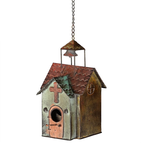 Casa para Pájaros MOCOME de Metal Colgante con Diseño de Iglesia 17x15x33 cm