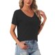 thumbnail image 4 of INSPIRE CHIC Camisetas de Mujer Manga Corta Básica Conjuntos Camisetas Cómodas Cuello en V Suave Casual Verano Pijama Tops 2XL Negro, 4 of 6