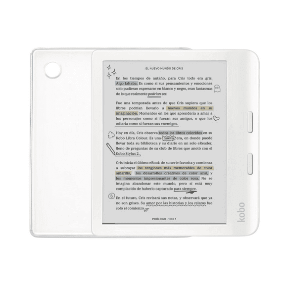 Lector e reader Kobo Libra Colour Blanco con Funda Clear Case Transparente