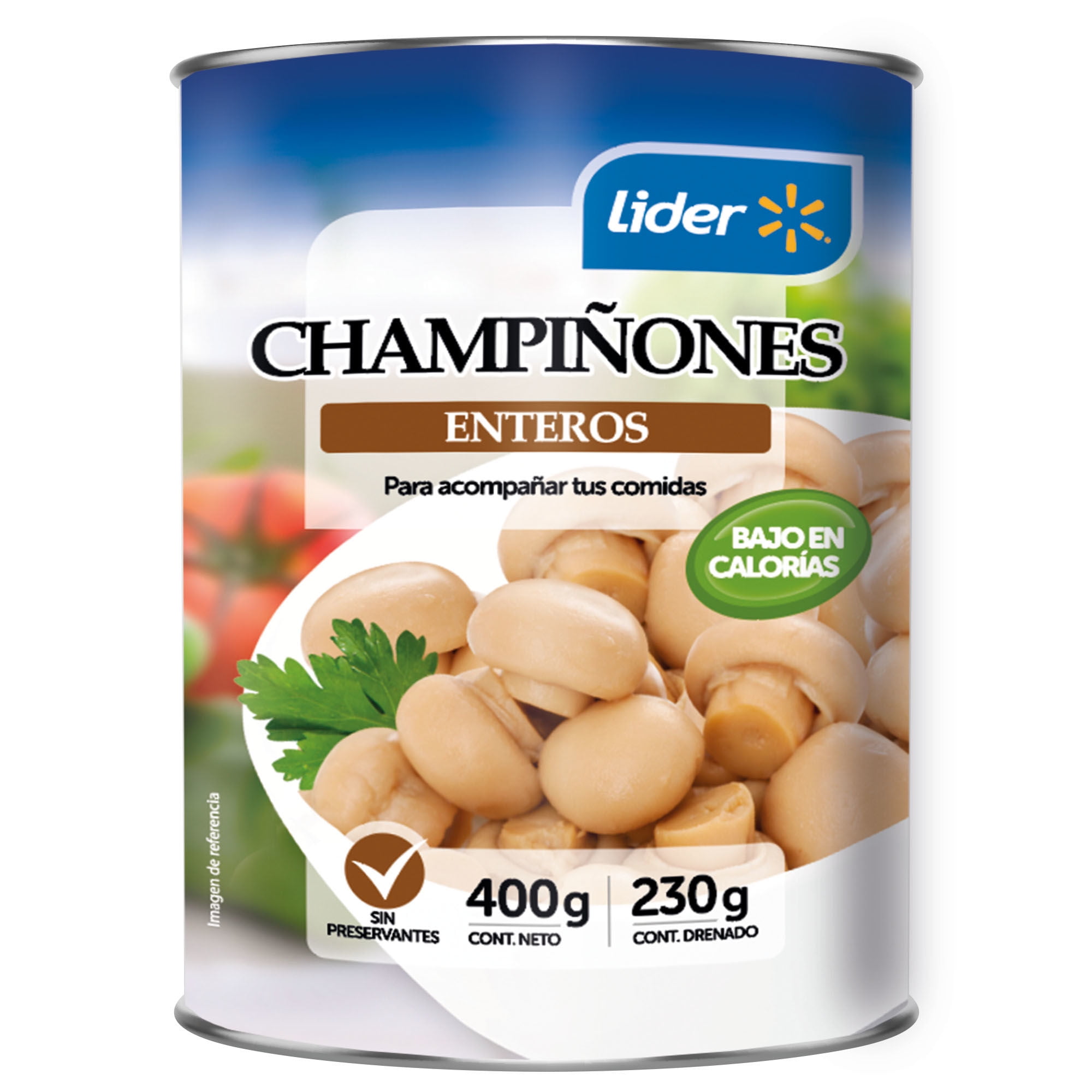 Champiñones Enteros Drenado 230 g - Neto 400 g Lider