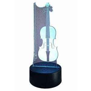 Lelumania - Lampara Ilusion 3D Violín De 7 Colores, Base Touch