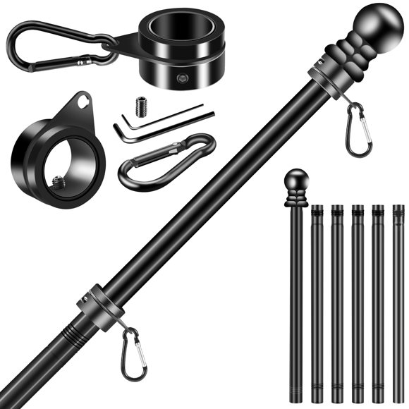 Kit de Mástil para Bandera BONWIN 2.4 m Acero Inoxidable Negro con Anillos de 1"