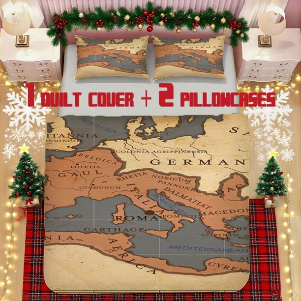 Ancient Roman Empire Map Bedding Set Polyester Fabric Digital Print Zipper Closure