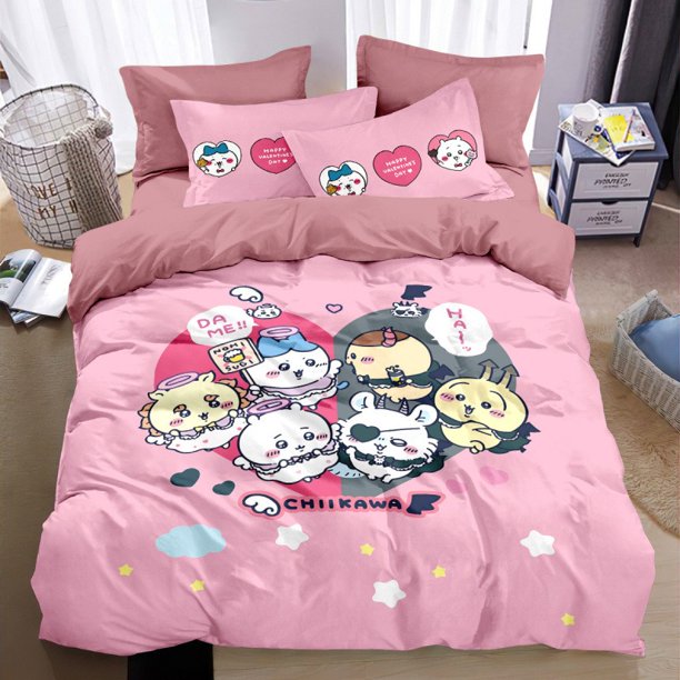 3D Print Chiikawa Bedding Set,Usagi Duvet Cover Comforter Bed Set Quilt Cover Pillowcase,King Queen Twin Size Boys Girls Adults Bed Sheets