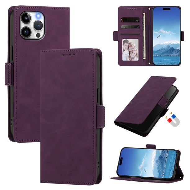 Funda Billetera Delgada para iPhone 13 Pro Max con Ranuras y Soporte Morado oscuro