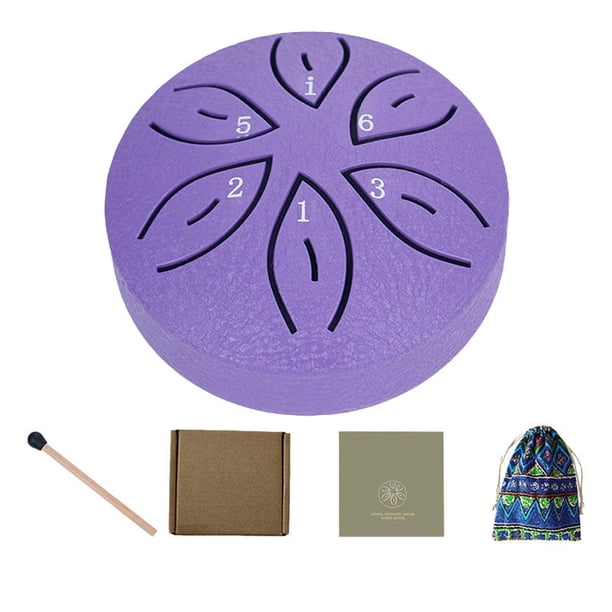 Mini tambor de lengua de acero de 3 pulgadas, 6 notas, tambor de lluvia exterior, instrumento Musical de percusión para niños y adultos, concierto y j Púrpura