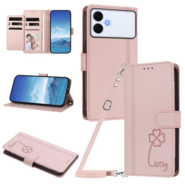 Funda Cartera Trébol para Samsung Galaxy S26 Edge con Ranuras Tarjetas y Carga Inalámbrica Rosa