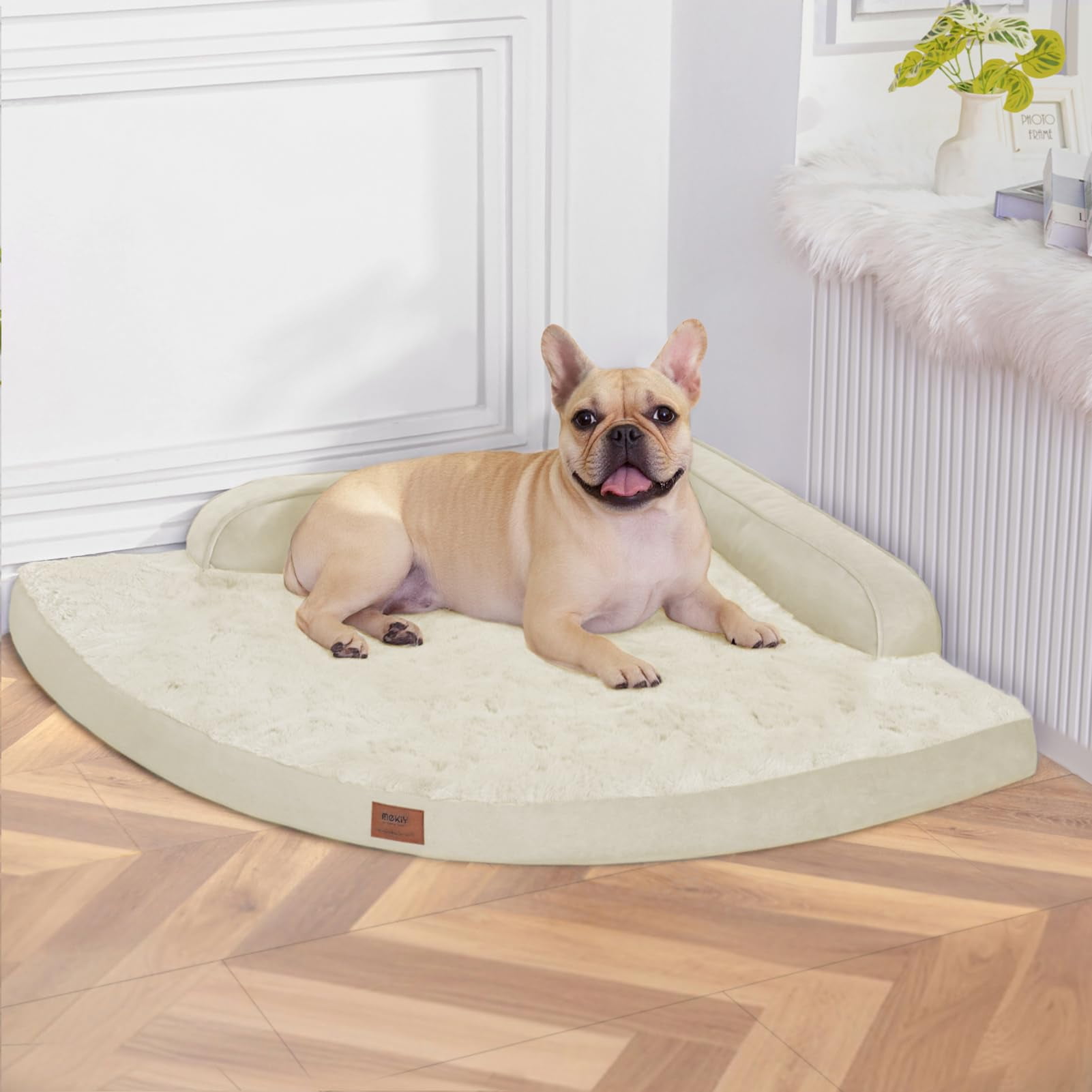 Cama Ortopédica Grande Para Perros Mekiy Con Funda Extraíble, Color Beige