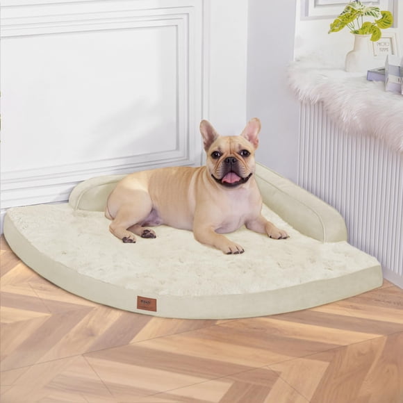 Cama ortopédica grande para perros MEKIY con funda extraíble, color beige