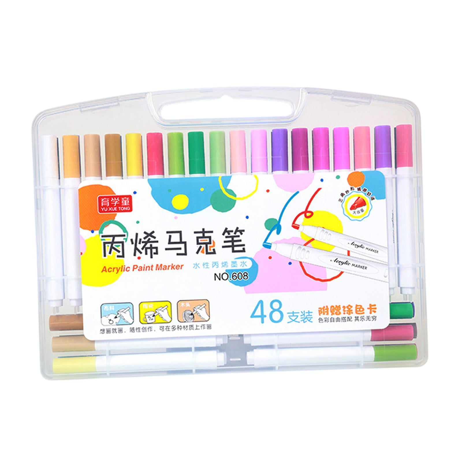 Magideal - Marcadores De Pintura Acrílico Con Estuche De Transporte Dibujo De Bolígrafos Acrílicos Bolígrafos De Pintura Acrílica Para Tazas De Piedra Lienzo De 48 Color