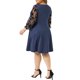 thumbnail image 3 of Agnes Orinda Trajes de Halloween para Mujeres Tallas Grandes Cuello Cuadrado Mangas de Malla 3/4 Vestido Midi Línea A con Pliegues y Vuelo 1X Azul Oscuro, 3 of 6