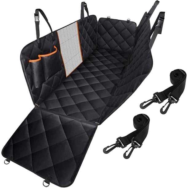 Funda protectora para asiento de coche para perros con solapas laterales contra arañazos, con ventana de malla y bolsillo de almacenamiento, funda para asiento trasero de coche, SUV o camioneta con ci